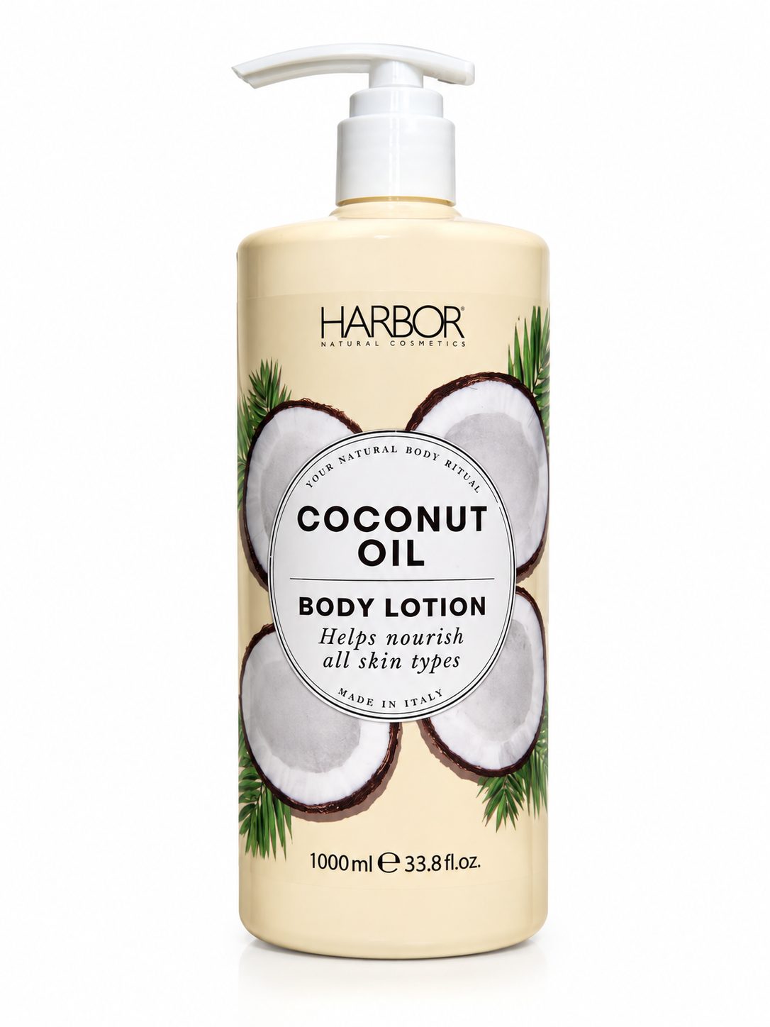 Loción Corporal Harbor Natural Cosmetics con Aceite de Coco 1000 ml — Hidratación Natural Hecha en Italia
