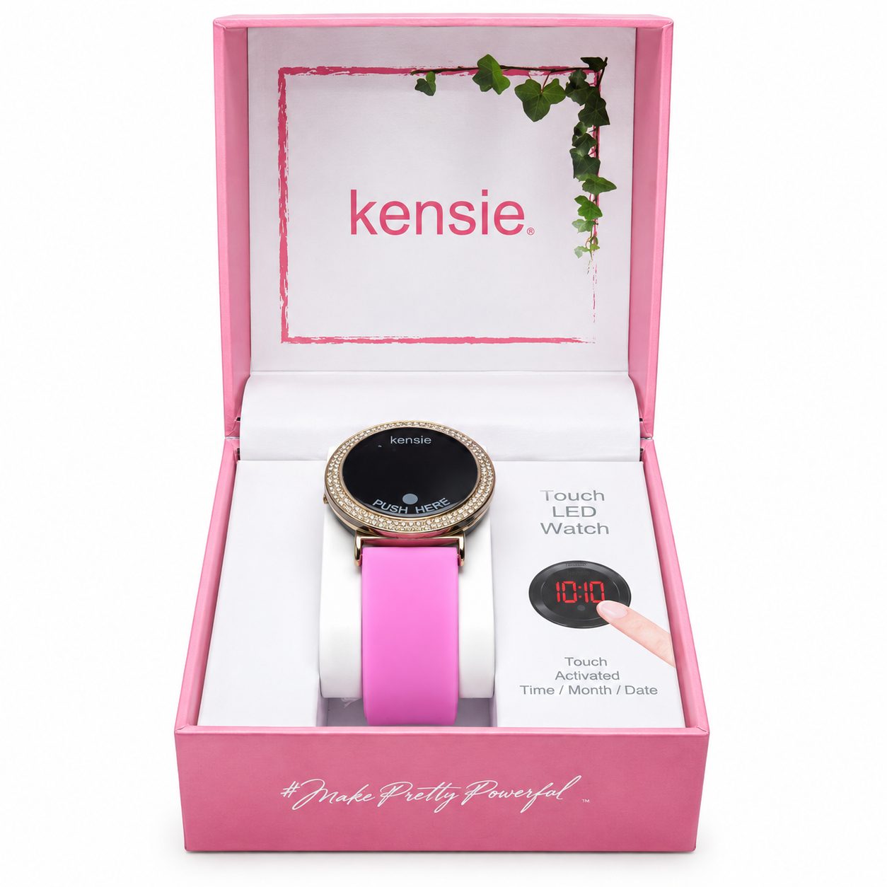Reloj Kensie Touch LED con correa rosa y bisel dorado con cristales -Unica Pieza