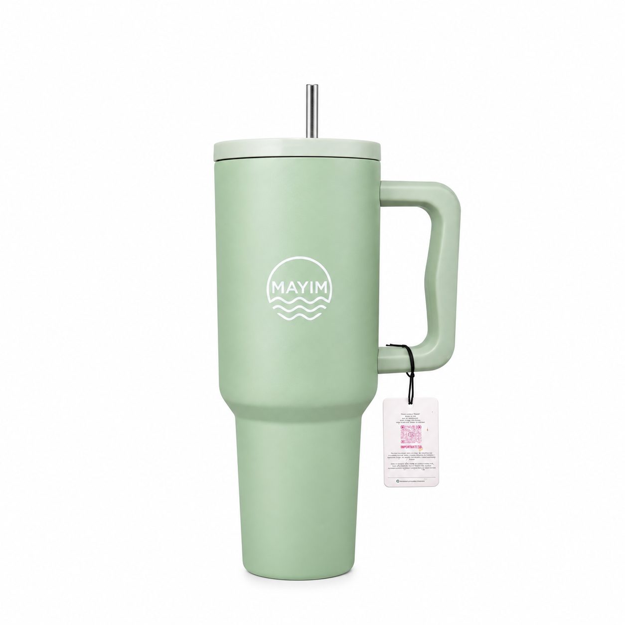 Termo Mayim 30 oz verde con asa y popote metálico — edición premium