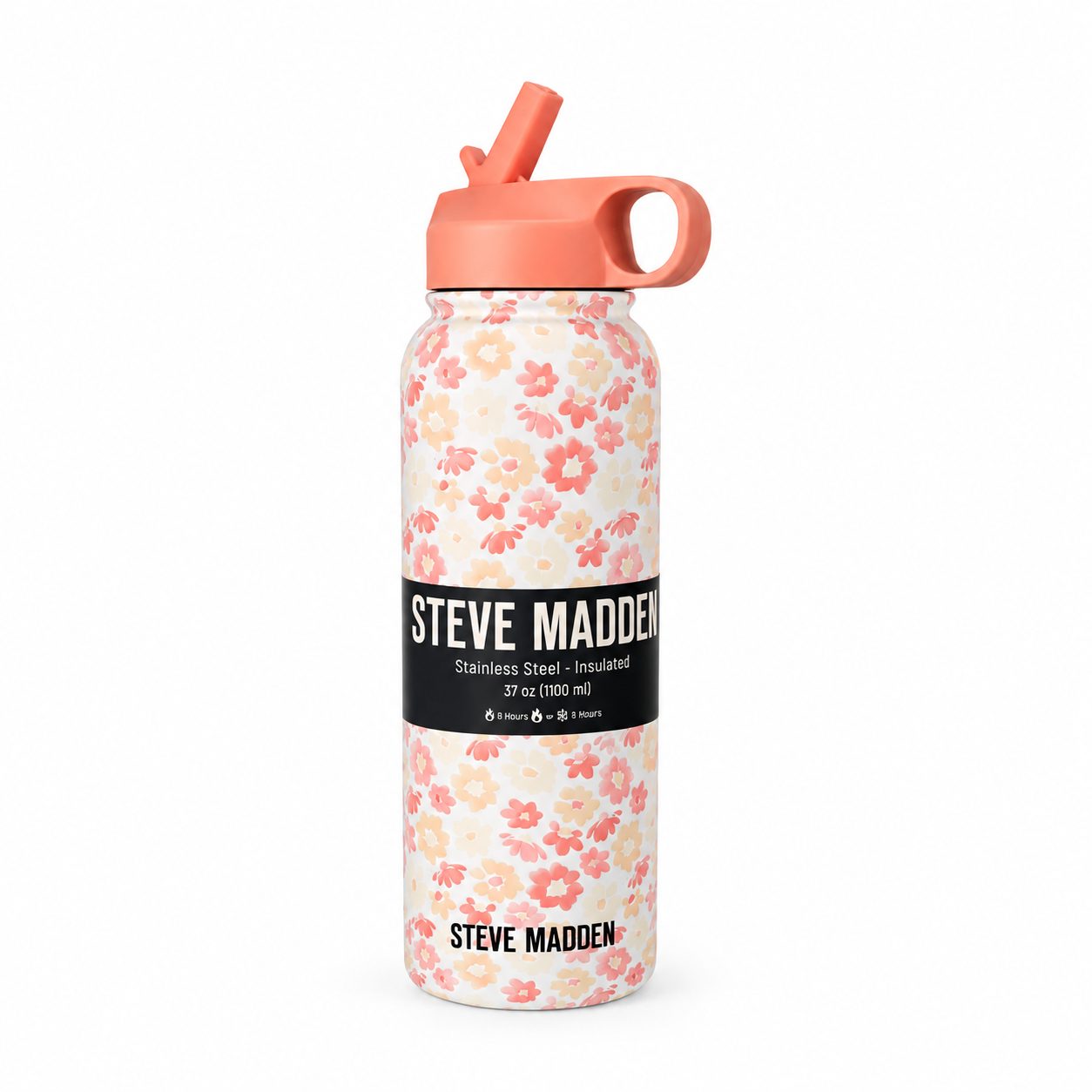 Termo Steve Madden 37 oz floral de acero inoxidable — mantiene bebidas 8 horas