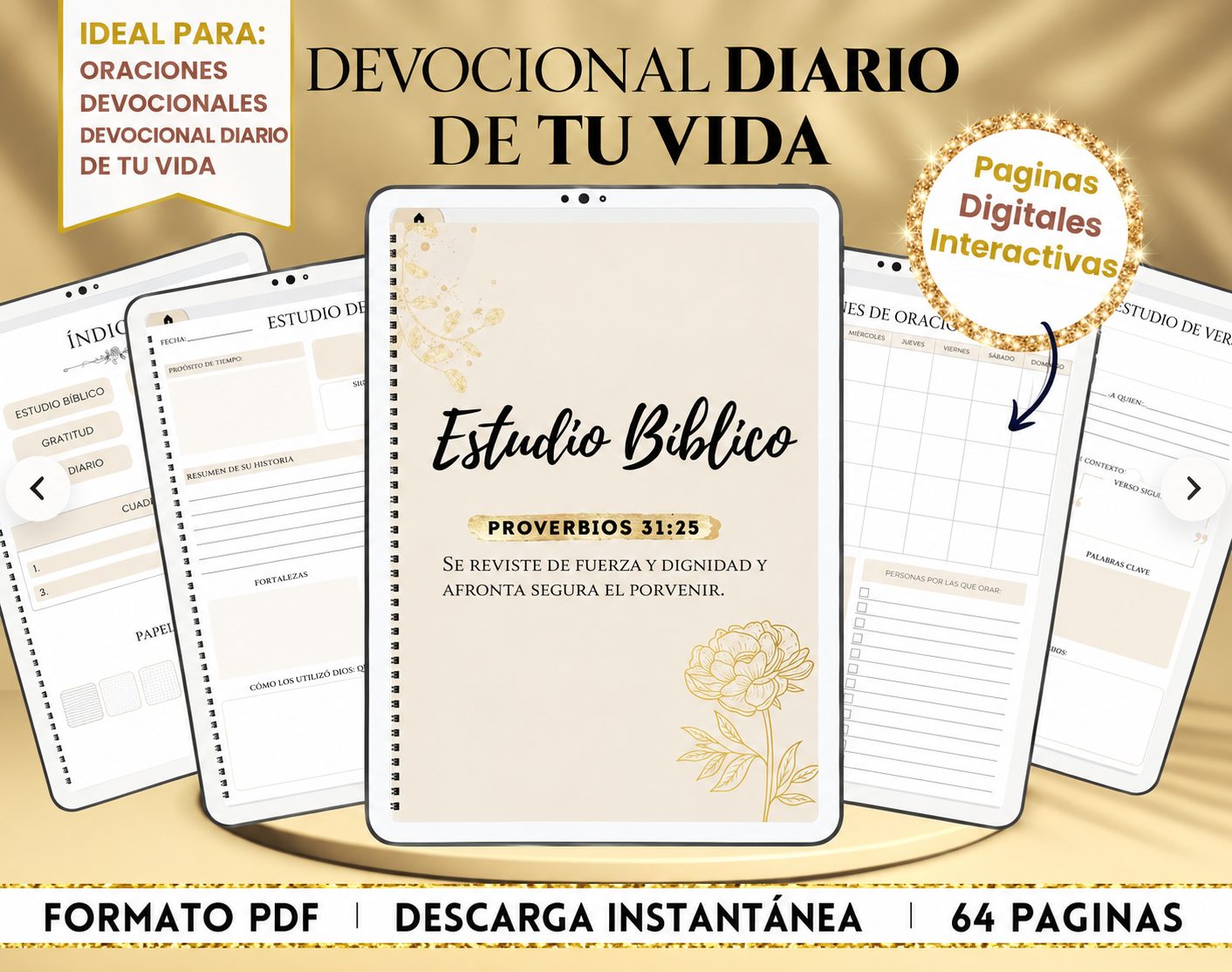 Guía de Crecimiento Espiritual, Reflexiones Espirituales, Plantilla para Escritura y Devocionales Digital