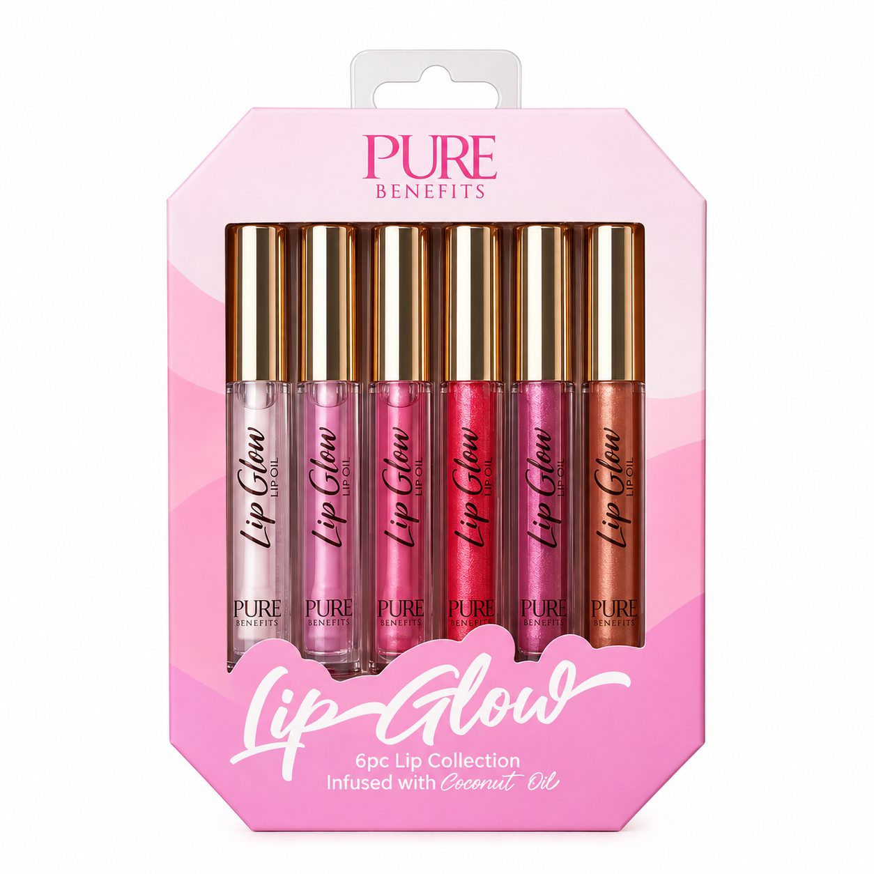 Set PURE BENEFITS Lip Glow – Colección de 6 Brillos Labiales con Aceite de Coco