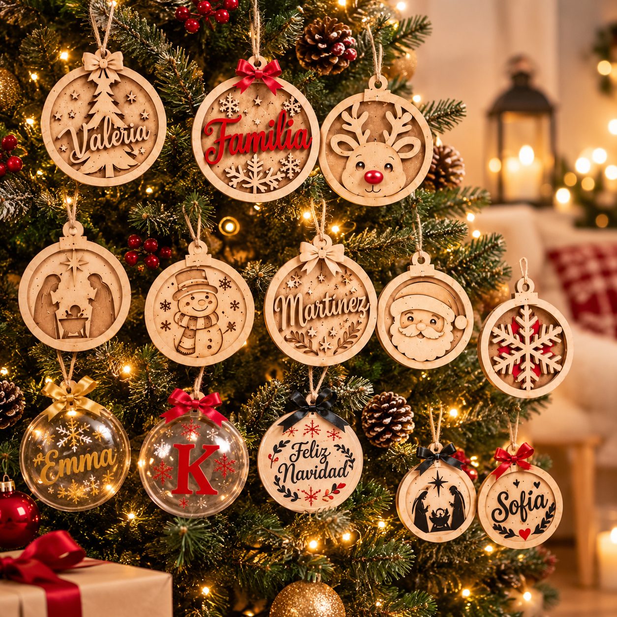 Esferas Navideñas Personalizadas con Nombre en MDF 10 cm