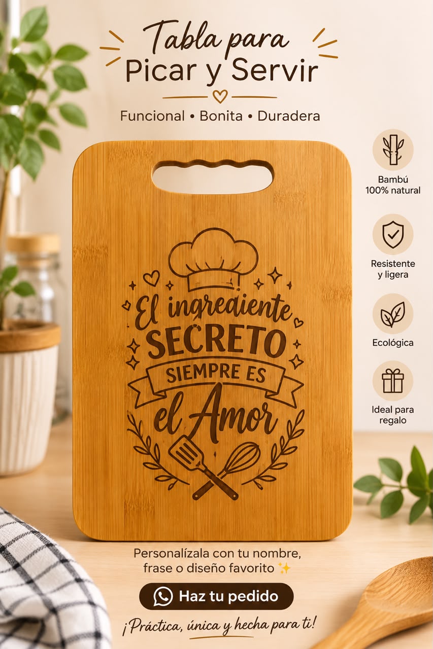 Tabla de Cocina Personalizada Grabado Laser