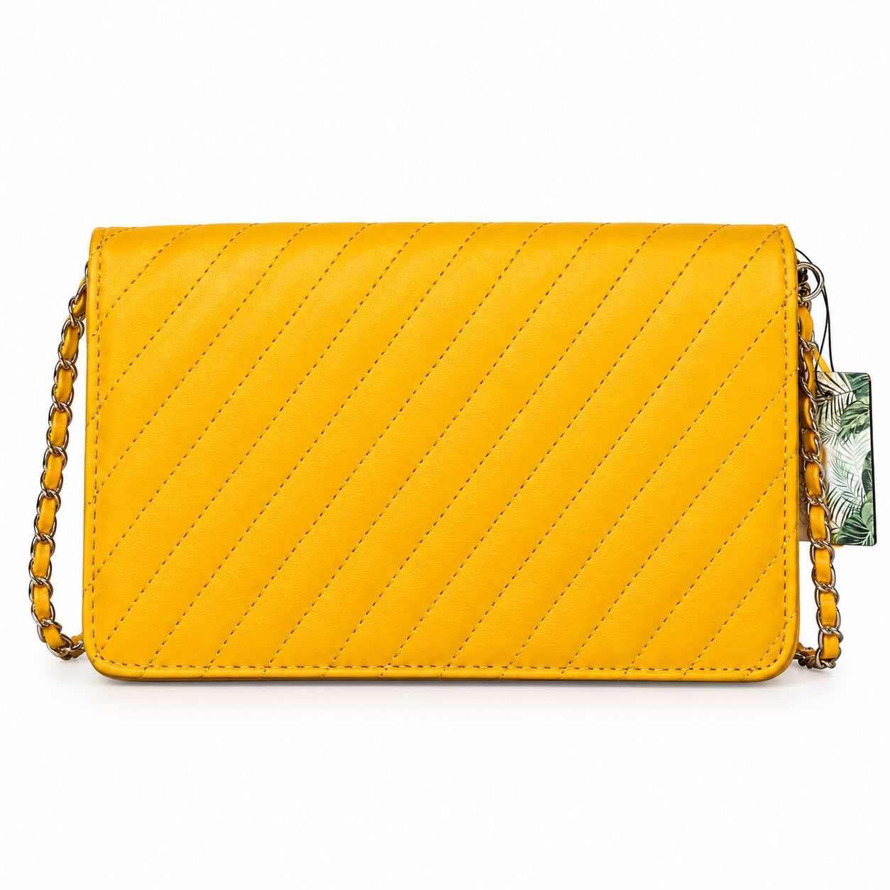 Bolsa Studio Badgley Mischka Amarilla Acolchada con Cadena y Logo Metálico