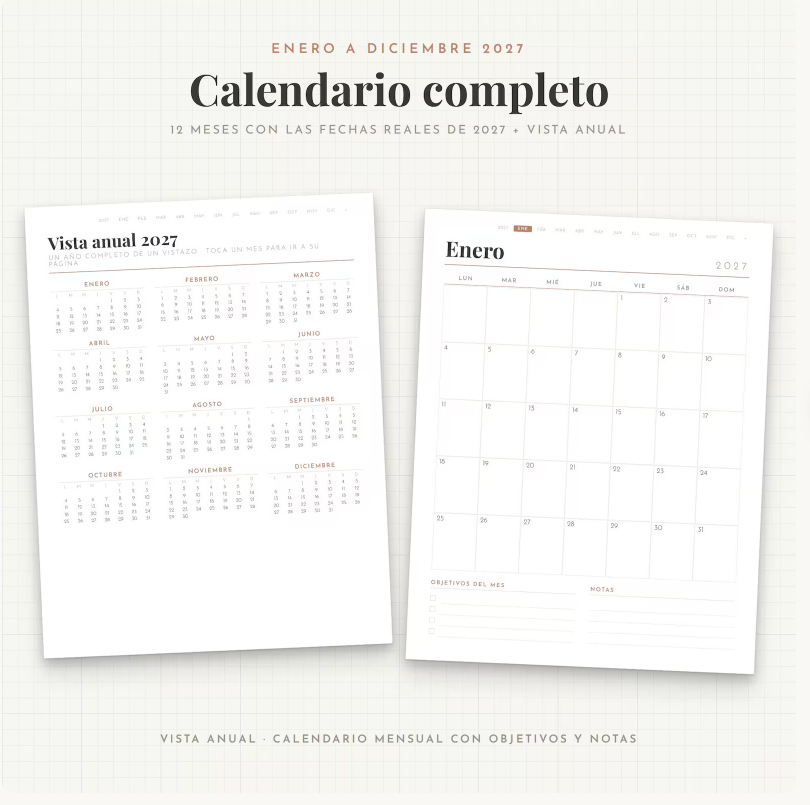 Agenda Digital Planificador 2027 | Calendarios, Presupuesto, Gastos y Control Anual Imprimible 108 Pag