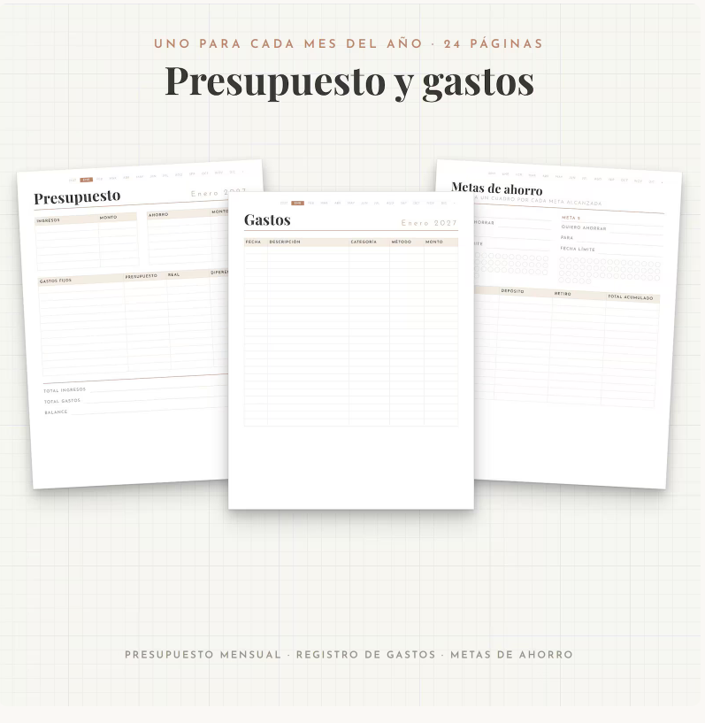 Agenda Digital Planificador 2027 | Calendarios, Presupuesto, Gastos y Control Anual Imprimible 108 Pag