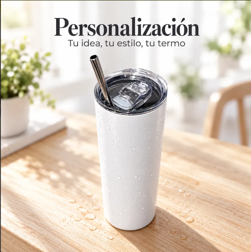 TERMO PERSONALIZADO FULL COLOR DE ACERO INOXIDABLE CON POPOTE 20 OZ