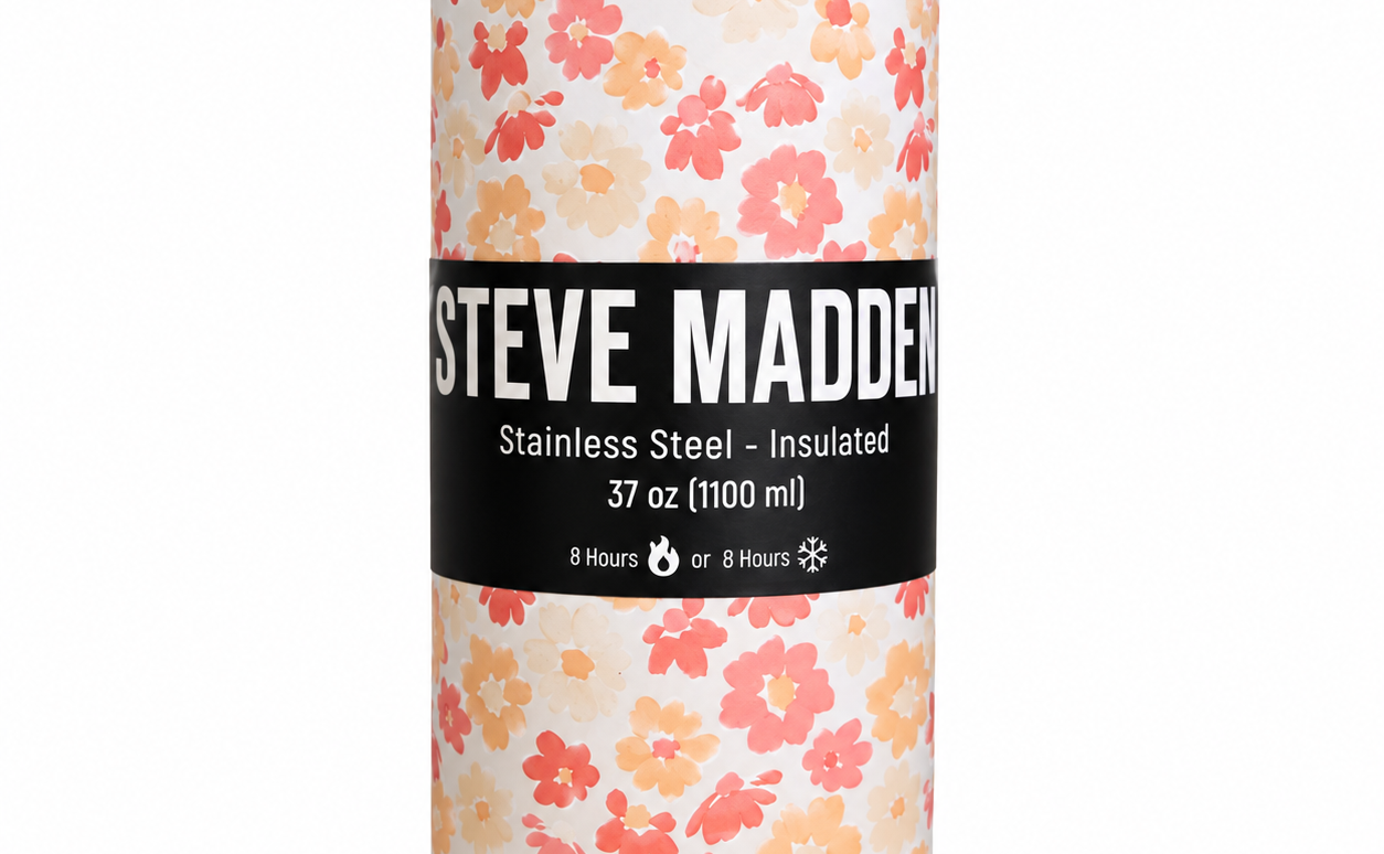 Termo Steve Madden 37 oz floral de acero inoxidable — mantiene bebidas 8 horas