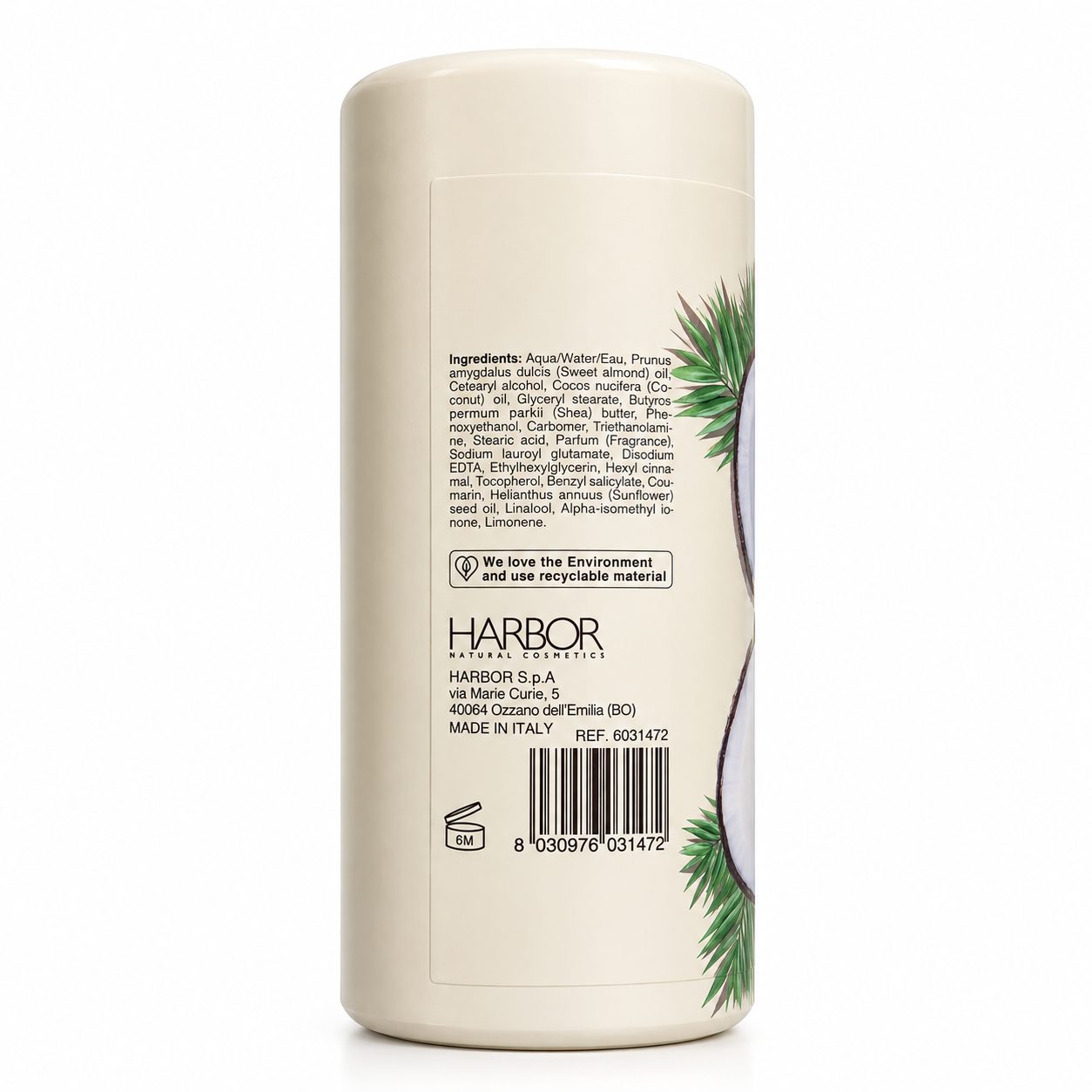 Loción Corporal Harbor Natural Cosmetics con Aceite de Coco 1000 ml — Hidratación Natural Hecha en Italia