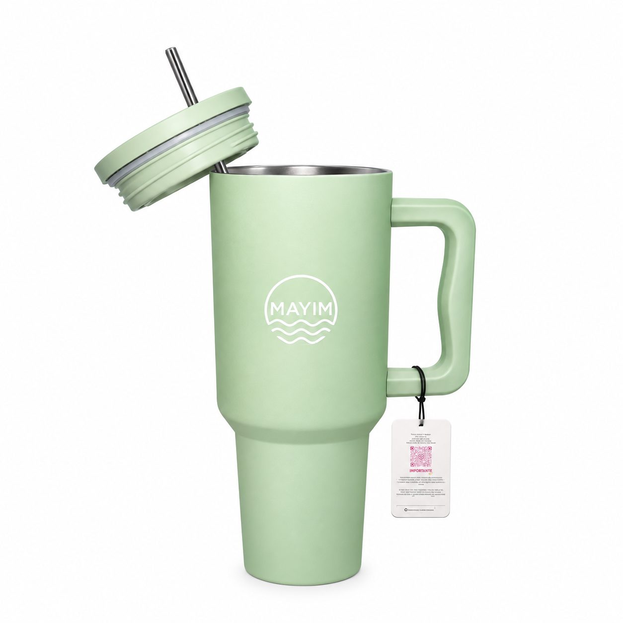 Termo Mayim 30 oz verde con asa y popote metálico — edición premium