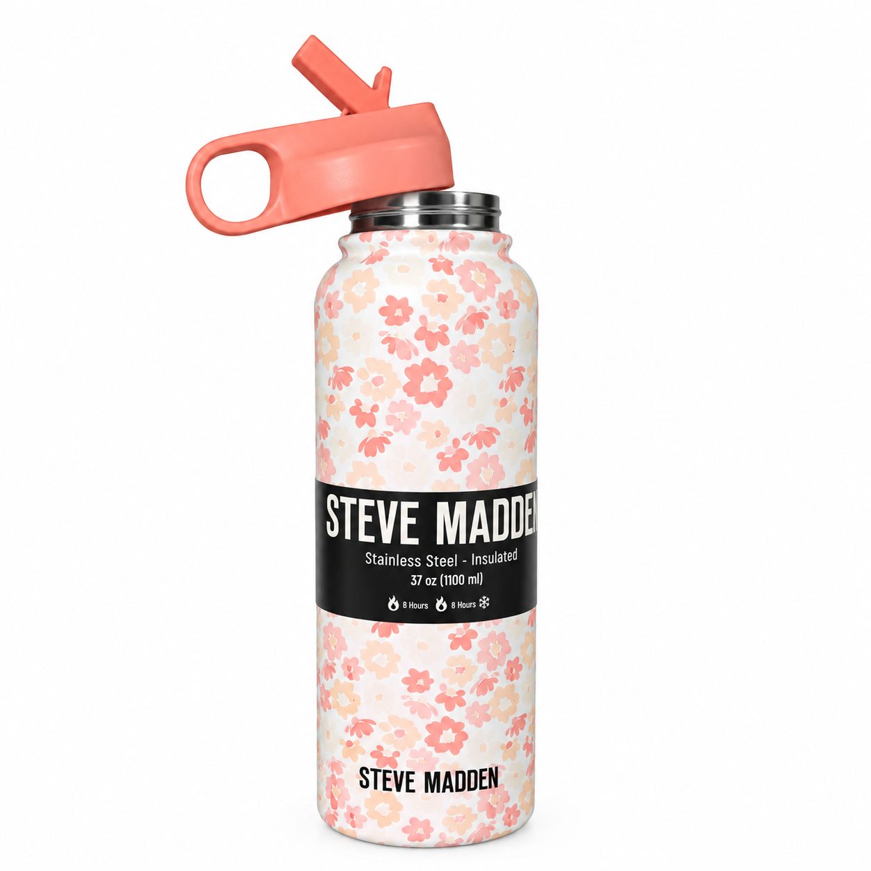 Termo Steve Madden 37 oz floral de acero inoxidable — mantiene bebidas 8 horas