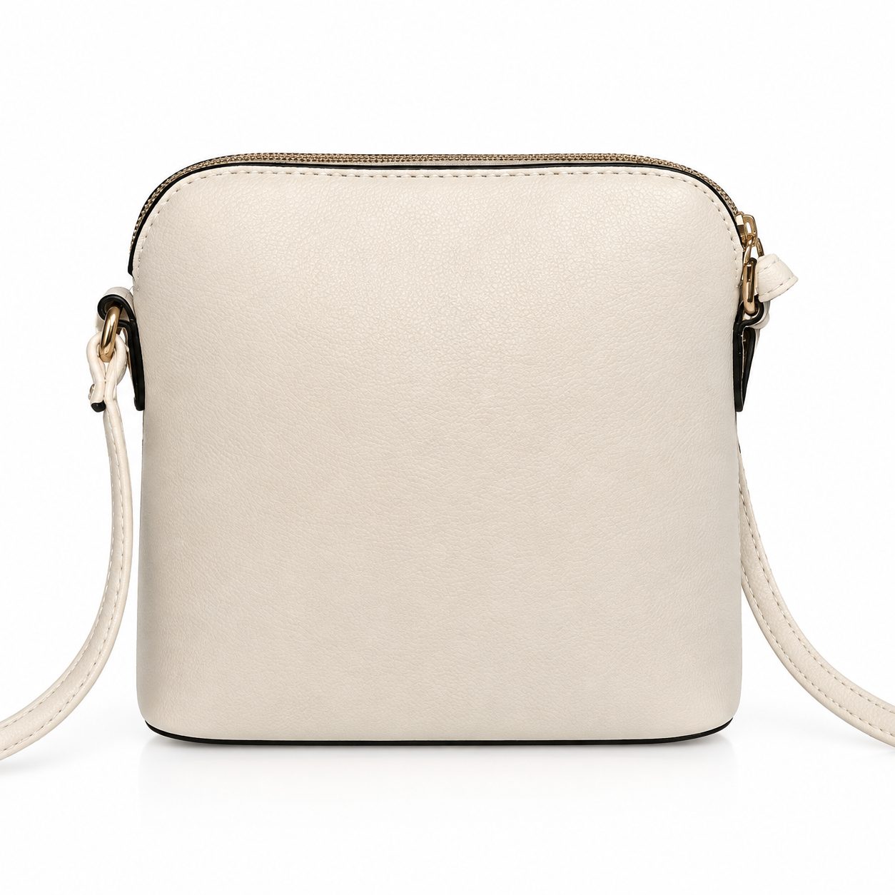 Bolso cruzado vegano dos tonos crema y negro con tassels dorados | Bandolera correa larga