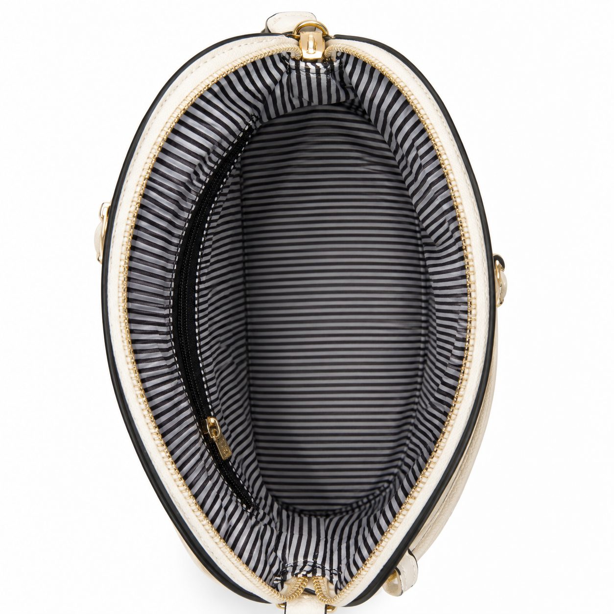 Bolso cruzado vegano dos tonos crema y negro con tassels dorados | Bandolera correa larga