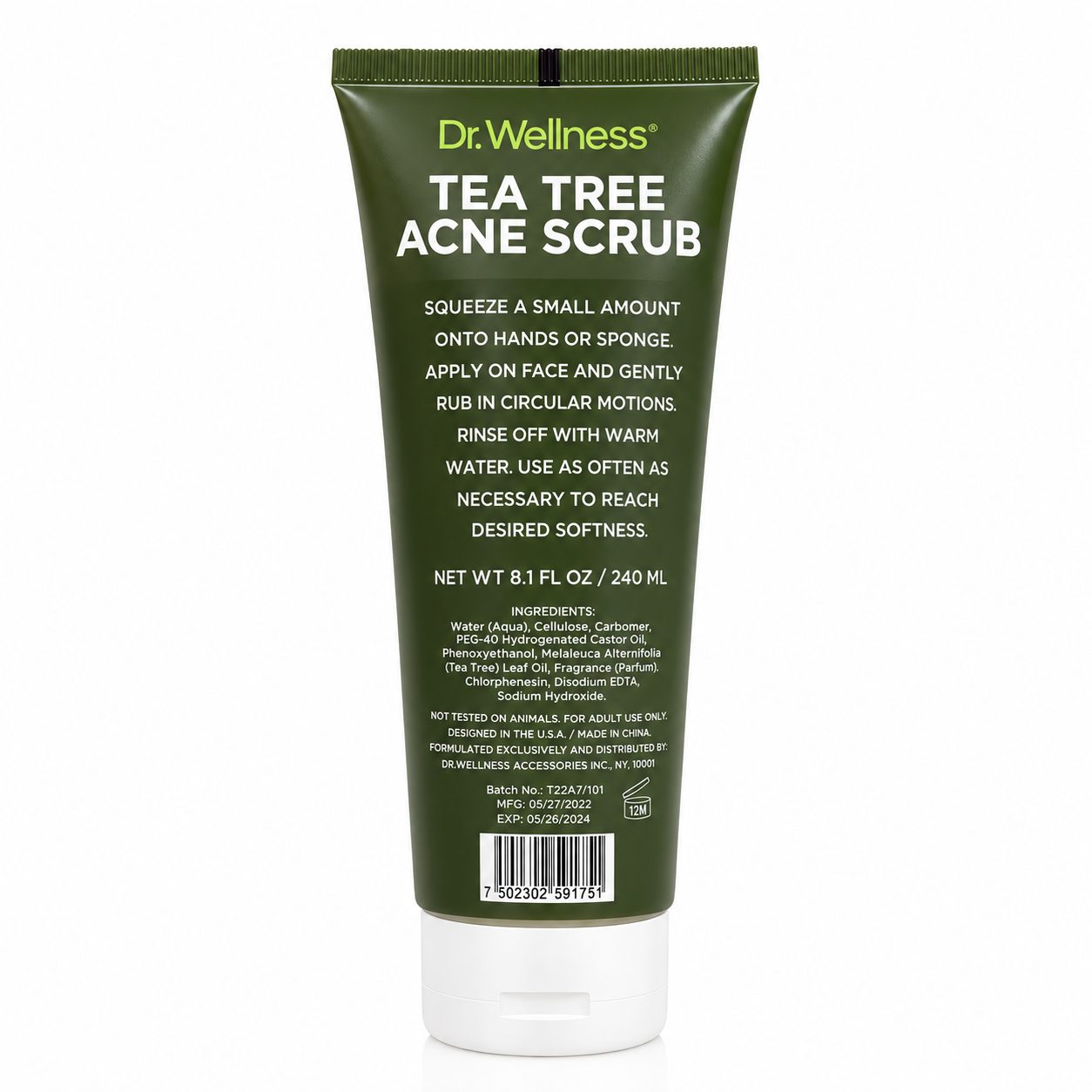 Dr. Wellness Tea Tree Acne Scrub 240 ml | Exfoliante facial antiacné para todo tipo de piel | RECOMENDADO