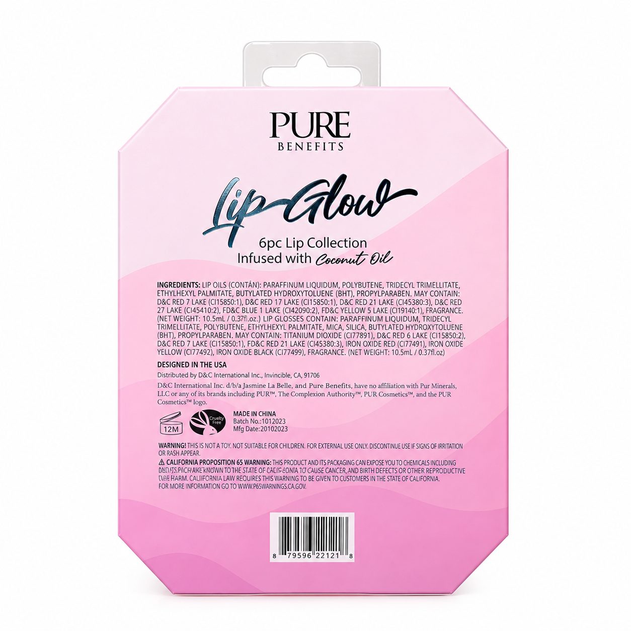 Set PURE BENEFITS Lip Glow – Colección de 6 Brillos Labiales con Aceite de Coco