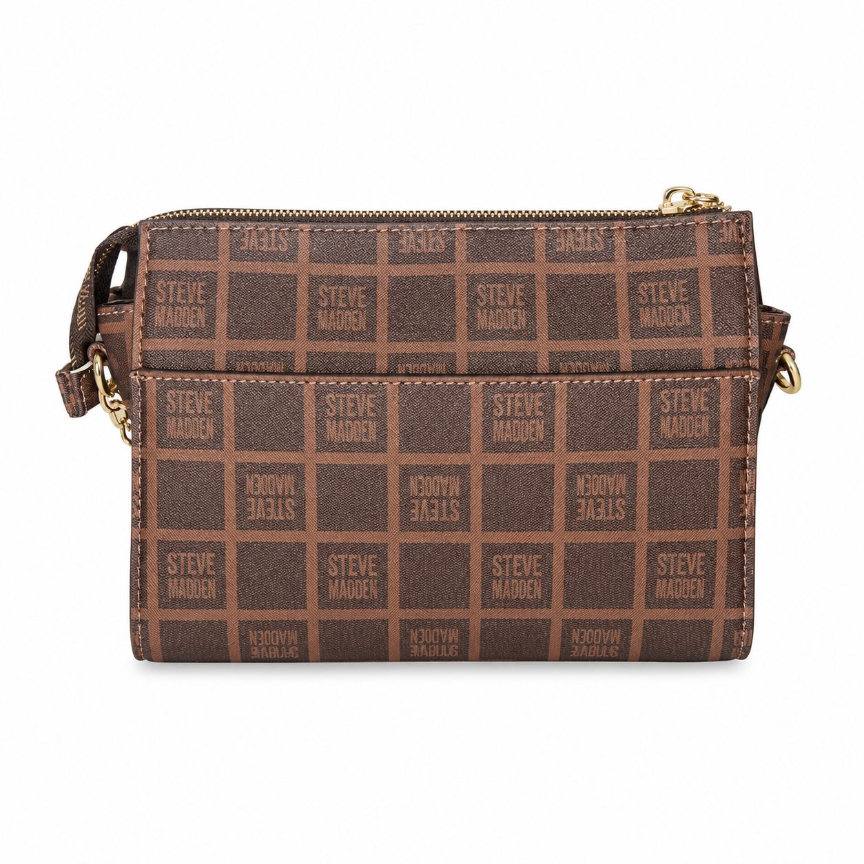 Bolsa Steve Madden Crossbody Café Monograma con Cadena Dorada