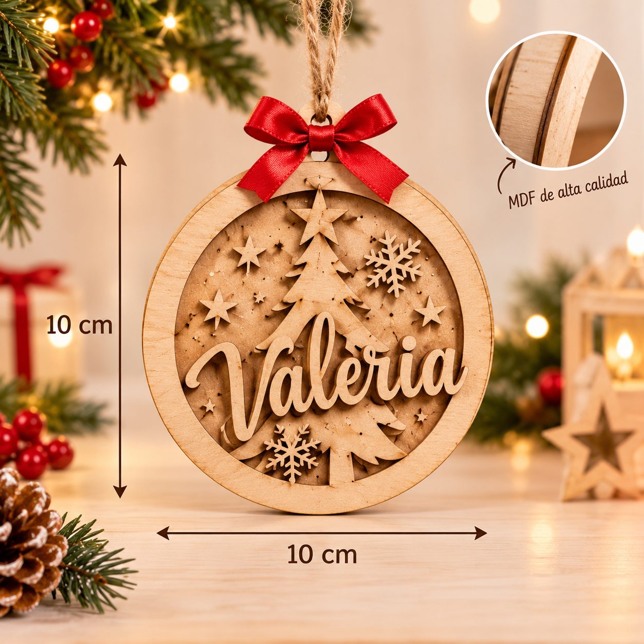 Esferas Navideñas Personalizadas con Nombre en MDF 10 cm