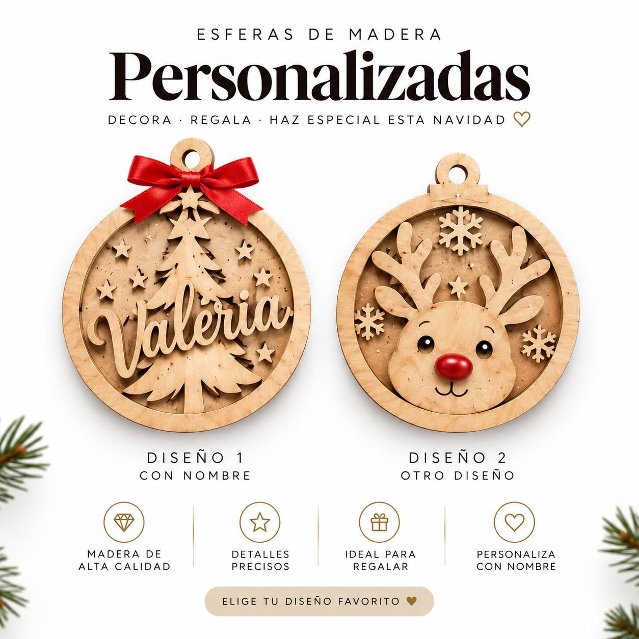 Esferas Navideñas Personalizadas con Nombre en MDF 10 cm