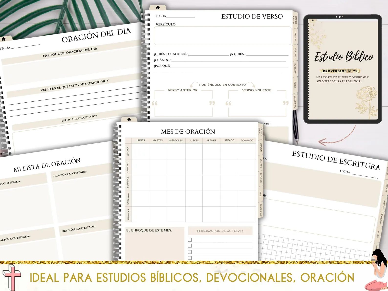 Guía de Crecimiento Espiritual, Reflexiones Espirituales, Plantilla para Escritura y Devocionales Digital
